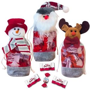 KINDER Noël Lot de 3 Petits sacs de Noël Gris garnis de 30 KINDER Schokobons et Mini-Bueno Prêt à Offrir
