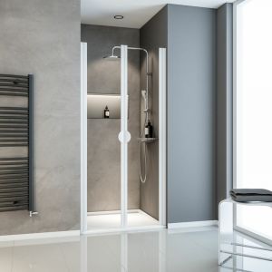 Schulte-ufer Porte de douche battante, paroi en niche, verre 5 mm, traitement anticalcaire, Sunny II, profilé blanc, 90 x 180 cm