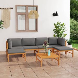 VidaXL Salon de jardin 7 pcs, avec coussins gris Bois de teck solide