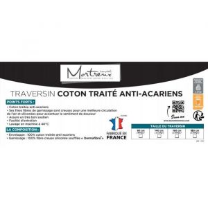 Mortreux Traversin Coton Anti Acariens - 180 cms - Toutes Saisons -Moelleux