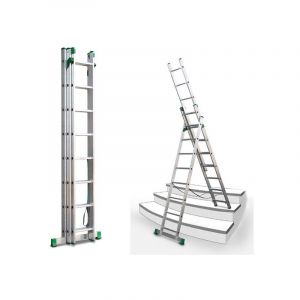 Echelle transformable 3 plans 3x12 barreaux - Longueur 7,96m / pliée 3,42m - Hauteur escabeau 5,41m - 7812