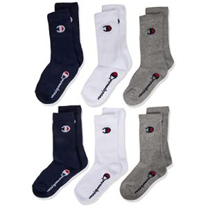 Champion Core-Junior 6PP Crew Protège-Bas & Socquettes, Bleu Marine/Blanc/Gris Clair mélangé, 27-30 (Lot de 6) Unisexe-Enfants et Adolescents