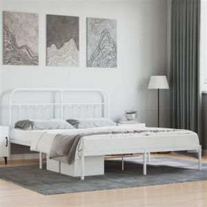 VidaXL Cadre de lit m&eacute;tal avec t&ecirc;te de lit blanc 180x200 cm, lit double, meuble de chambre &agrave; coucher, lit d'invit&eacute;, lit, cadre de lit en m&eacute;tal