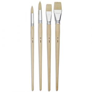 POCHETTE 4 PINCEAUX MANCHE LONG PLAT + ROND - SBB - 100% bois FSC