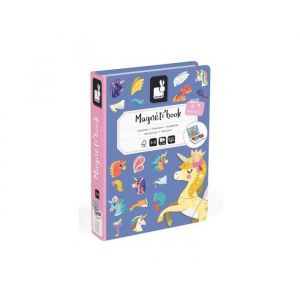 Janod Jeu Magnetibook Licornes 44 Aimants, 10 Modeles - Tableau Puzzle Magnetique Feerique - Des 3 Ans - Set Jouet Educatif Enfant Et Carte