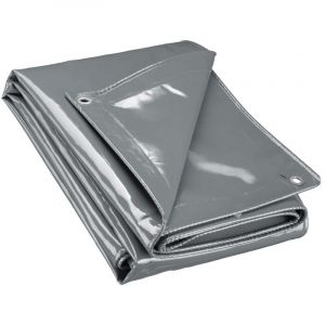 wiltec Bâche de camion 4 x 5m Grise 650 g/m² Polyester Revêtement pvc Œillets inox 100cm Haute protection Vol uv Intempéries Moisi Étanche Solide