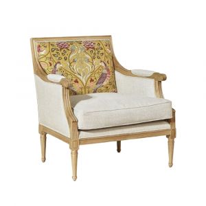 Fauteuil bergère en bois massif et tissu fleuri jaune