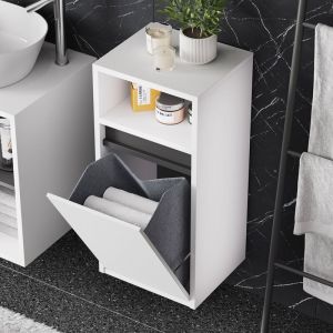 Armoire de salle de bain Viola, blanc/gris, 38x80cm avec panier &agrave; linge, Vicco