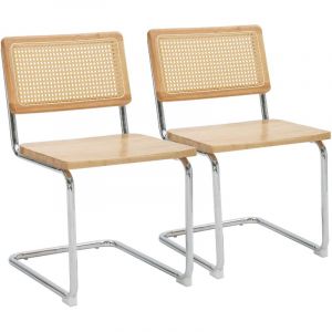 Oviala Lot de 2 chaises en m&eacute;tal et bois beige