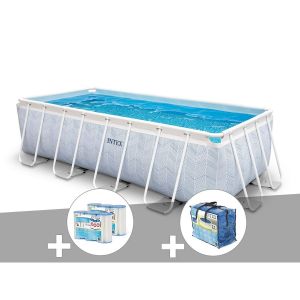 Intex Kit piscine tubulaire Chevron rectangulaire 4,00 x 2,00 x 1,00 m + 6 cartouches de filtration + Bâche à bulles