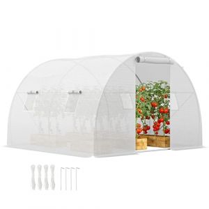 Outsunny Serre de jardin tunnel - 9 m&sup2; - 4 fen&ecirc;tres porte zipp&eacute;e enroulable - ch&acirc;ssis acier galvanis&eacute; b&acirc;che PE - 3x3x2 m blanc