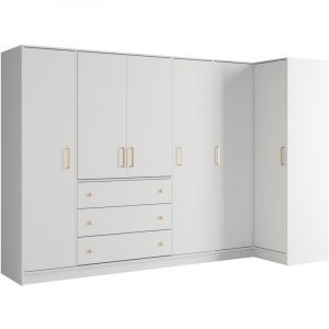 Image de Armoire d'angle 6 portes et 3 tiroirs - L311 cm - Blanc - LIZANDRO