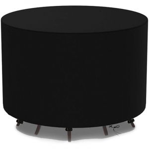 WELL HOME MOBILIARIO & DECORACIÓN Housse pour Table Ronde Ø160 x H80 cm imperméable en Polyester 600D Noir avec Protection UV