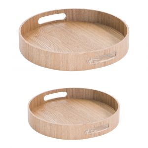 Image de Table passion Set de 2 plateaux ronds 35.5 cm et 40,5 cm naturel en bois (1 modèle