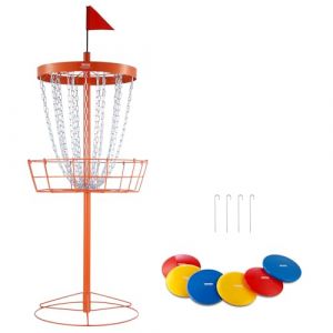 Image de VEVOR Corbeille de Disc Golf à 24 Chaînes Panier Disque Adulte Unisexe, Couleur Orange, 58132cm