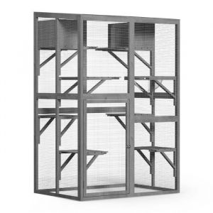 wiltec Enclos extérieur pour chats – 116 x 82 x 175,7 cm – en Bois de sapin, Acier et pvc – 5 niveaux, 1 porte – Parc à chats – Activité féline