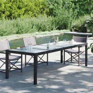 VidaXL Table de jardin Noir 250x100x75 cm Verre trempé et poly rotin