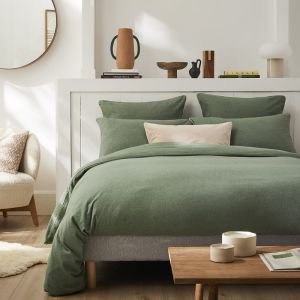 Essix Parure de lit unie en flanelle de coton vert lichen 240x220