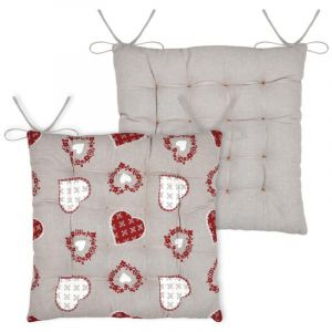 LOVELY CASA Galette de chaise coeurs esprit chalet en coton Taupe 40x40 cm