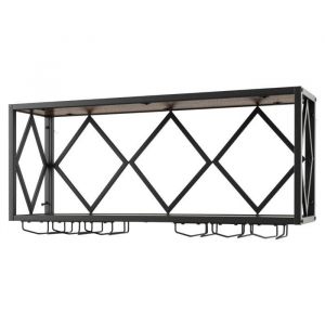 Tagère à vin murale industrielle pour 39 bouteilles avec porte-verre à pied casier à bouteilles 2 niveaux pour cuisine bar