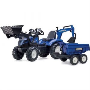 Falk Tractopelle a p&eacute;dales New Holland T8 avec e cavatrice et remorque