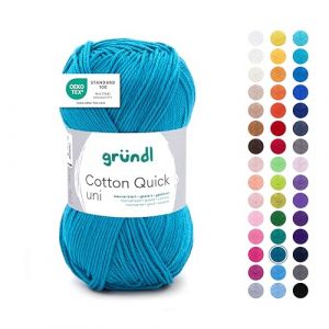 Gründl Cotton Quick Pelote de fil à tricoter/crochet uni 100% coton coloré certifié Oeko-Tex 50 g/125 m Taille des aiguilles 3-4 1 x 50 g Bleu pétrole