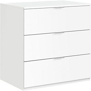 Pegane Commode à 3 tiroirs coloris blanc - 77 cm (longueur) x 80 cm (hauteur) x 38 cm (profondeur)