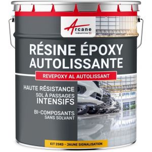 Arcane industries Résine Epoxy Autolissante - Peinture pour Sol : Déco intérieure, Atelier - Effet Miroir - 25 kg Jaune Signalisation - ral 1023