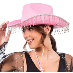 Ruedelafete Chapeau cowgirl avec pendentifs strass, Rose
