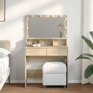 VidaXL Coiffeuse avec LED chêne sonoma 80x41x134,5 cm, table de maquillage, coiffeuse de chambre à coucher, coiffeuse avec miroir