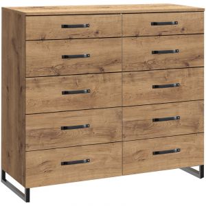 Pegane Commode à tiroirs Imitation chêne poutre rechampis raw steel - L116 x H102 x P41 cm -