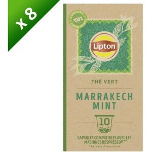 Lipton Capsule Nespresso Compatible Th&eacute; Vert Menthe Marrakech - 8 boites - 80 capsules