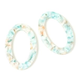 Pendentif Ovale Acétate Corail Turquoise - 2 pcs