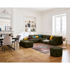 Gallata - canapé Chesterfield d'angle gauche - 5 places - en velours - Vert