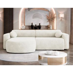 Canapé d'angle réversible convertible 4 places en tissu beige