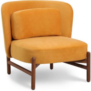 Privatefloor Fauteuil rembourr&eacute; en velours et bois - Brina Moutarde