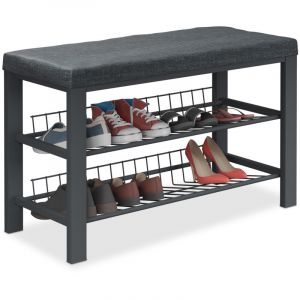 Relaxdays Banc à Chaussures, 2 Niveaux de Rangement, HLP : 50,5 x 82 x 33 cm, Tissu et métal, Noir