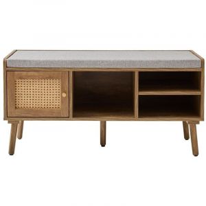 Calicosy Banc &agrave; chaussures 1 porte avec fa&ccedil;ade en rotin L100 cm PALMO