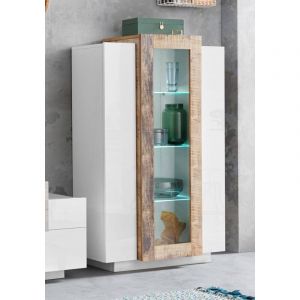 Alter Vitrine moderne avec porte vitrée, Made in Italy, avec lumière LED blanche, Buffet avec étagères, Vitrine de salon, cm 8