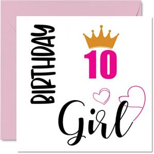 Carte d'anniversaire de 10 ans pour filles – Cartes d'anniversaire pour fille de 10 ans, fille, sœur, petite-fille, cousine, amie, filleule, nièce, 145 mm x 145 mm (Stuff 4, neuf)