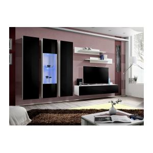 Image de Meuble TV Mural Design "Fly V" 310cm Noir & Blanc