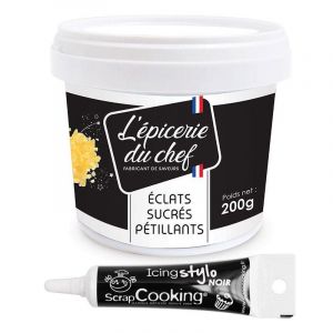 Scrapcooking Eclats sucr&eacute;s p&eacute;tillants 200 g + Stylo de gla&ccedil;age noir