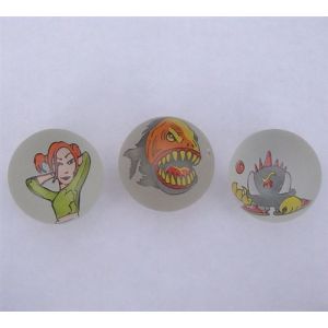 3 boulards : fille - poisson - monstre calots 3.5cm - bille jeu de recreation