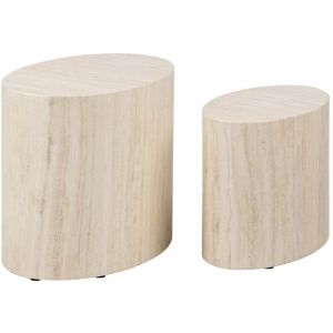 AC Design Furniture Rico Lot de 2 Tables Basses, Aspect Travertine, Peu encombrantes, pour Salon, Tables gigognes Modernes, 48 x 40 x 33 cm et 40 x 33 x 24,5 cm