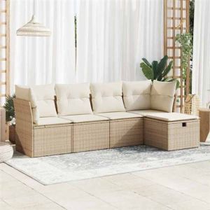 VidaXL Salon de jardin avec coussins 5 pcs beige résine tressée, ensemble de canapés d'extérieur, ensemble de canapé d'angle 3325264