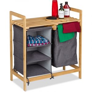 Relaxdays Meuble à Linge, bac Extensible, 3 Compartiments, 1 étagère, Bambou et Polyester, Nature et Gris