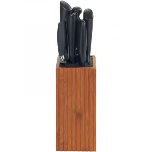 Wenko Bloc universel pour couteaux Mera Insert à poils plastique noir, Sans fente, S'adapte à tous les couteaux, Bambou fumé fsc, 10x22x10 cm, Bois