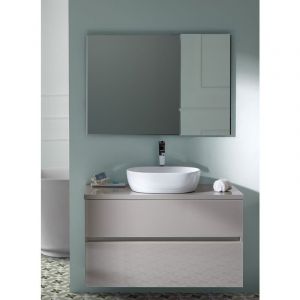 Pegane Meuble de salle de bain coloris taupe avec vasque à poser en céramique + miroir - Longueur 80 x Profondeur 46 x Hauteur