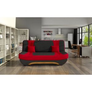 Image de Canapé en lit convertible avec coffre 3 places de rangement relax - clic clac, banquette - en tissu feba (Noir + Rouge (Alova 04+ Alowa 46))