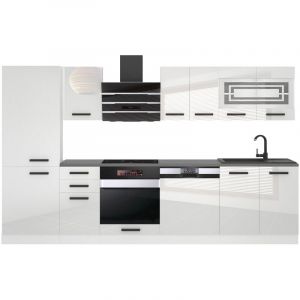 Belini Cuisine Equipee Complete Cindy Muebles de Cuisine Complets - 300 cm. Cuisine Complete avec Plan de Travail, Blanc très Brillant